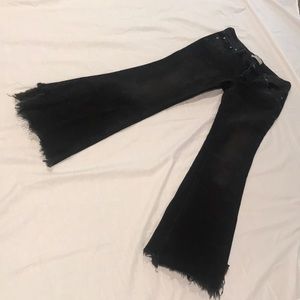 We The Free by Free People Black Flare Jeans Fringe Bottom 25